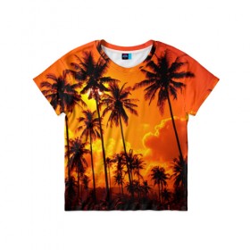 Детская футболка 3D с принтом Таиланд в Кировске, 100% гипоаллергенный полиэфир | прямой крой, круглый вырез горловины, длина до линии бедер, чуть спущенное плечо, ткань немного тянется | Тематика изображения на принте: clouds | nature | palms | sky | sunset | thailand | tourism | закат | небо | облака | пальмы | природа | таиланд | туризм