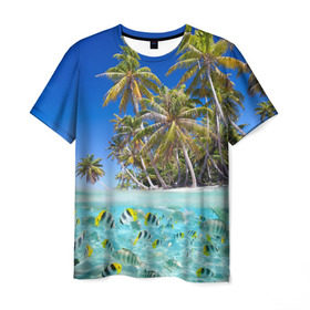 Мужская футболка 3D с принтом Таиланд в Кировске, 100% полиэфир | прямой крой, круглый вырез горловины, длина до линии бедер | clouds | fish | nature | palm trees | sea | sky | thailand | tourism | water | вода | море | небо | облака | пальмы | природа | рыбки | таиланд | туризм