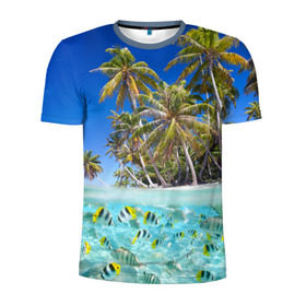 Мужская футболка 3D спортивная с принтом Таиланд в Кировске, 100% полиэстер с улучшенными характеристиками | приталенный силуэт, круглая горловина, широкие плечи, сужается к линии бедра | clouds | fish | nature | palm trees | sea | sky | thailand | tourism | water | вода | море | небо | облака | пальмы | природа | рыбки | таиланд | туризм