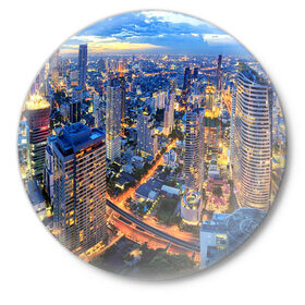 Значок с принтом Таиланд в Кировске,  металл | круглая форма, металлическая застежка в виде булавки | architecture | bangkok | city | lights | night | sky | skyscrapers | sunset | thailand | архитектура | бангкок | город | закат | небо | ночь | огни | таиланд