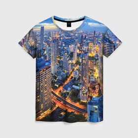 Женская футболка 3D с принтом Таиланд в Кировске, 100% полиэфир ( синтетическое хлопкоподобное полотно) | прямой крой, круглый вырез горловины, длина до линии бедер | architecture | bangkok | city | lights | night | sky | skyscrapers | sunset | thailand | архитектура | бангкок | город | закат | небо | ночь | огни | таиланд