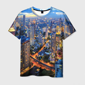 Мужская футболка 3D с принтом Таиланд в Кировске, 100% полиэфир | прямой крой, круглый вырез горловины, длина до линии бедер | architecture | bangkok | city | lights | night | sky | skyscrapers | sunset | thailand | архитектура | бангкок | город | закат | небо | ночь | огни | таиланд