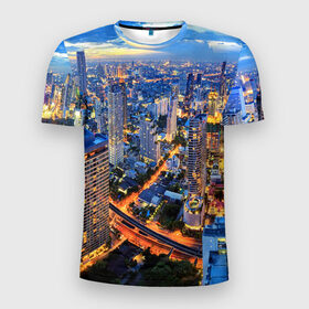 Мужская футболка 3D спортивная с принтом Таиланд в Кировске, 100% полиэстер с улучшенными характеристиками | приталенный силуэт, круглая горловина, широкие плечи, сужается к линии бедра | Тематика изображения на принте: architecture | bangkok | city | lights | night | sky | skyscrapers | sunset | thailand | архитектура | бангкок | город | закат | небо | ночь | огни | таиланд