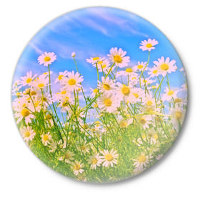 Значок с принтом Ромашка в Кировске,  металл | круглая форма, металлическая застежка в виде булавки | flower | лето | полевой цветок | цветочки | цветы