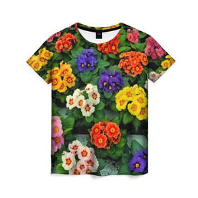 Женская футболка 3D с принтом Фиалки в Кировске, 100% полиэфир ( синтетическое хлопкоподобное полотно) | прямой крой, круглый вырез горловины, длина до линии бедер | flower | лето | поле | полевой цветок | цветочки | цветы