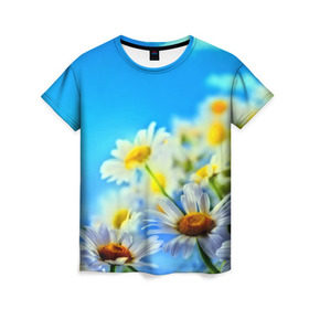 Женская футболка 3D с принтом Ромашка полевая в Кировске, 100% полиэфир ( синтетическое хлопкоподобное полотно) | прямой крой, круглый вырез горловины, длина до линии бедер | flower | лето | поле | полевой цветок | цветочки | цветы