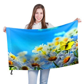 Флаг 3D с принтом Ромашка полевая в Кировске, 100% полиэстер | плотность ткани — 95 г/м2, размер — 67 х 109 см. Принт наносится с одной стороны | flower | лето | поле | полевой цветок | цветочки | цветы
