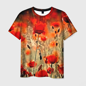 Мужская футболка 3D с принтом Маковое поле в Кировске, 100% полиэфир | прямой крой, круглый вырез горловины, длина до линии бедер | Тематика изображения на принте: flower | красные | лето | поле | полевой цветок | цветочки | цветы