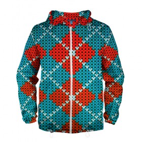 Мужская ветровка 3D с принтом Knitting pattern в Кировске, 100% полиэстер | подол и капюшон оформлены резинкой с фиксаторами, два кармана без застежек по бокам, один потайной карман на груди | вязаный | рождество | свитер | текстура
