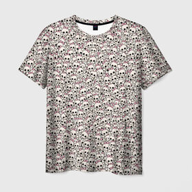 Мужская футболка 3D с принтом Черепа с бантиками в Кировске, 100% полиэфир | прямой крой, круглый вырез горловины, длина до линии бедер | бант | бантик | кости | пират | пиратский | розовый | скелет | череп | эмо