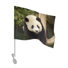 Флаг для автомобиля с принтом Панда на дереве в Кировске, 100% полиэстер | Размер: 30*21 см | животные | лес | медведь | медвежонок | панда | природа