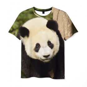 Мужская футболка 3D с принтом Панда на дереве в Кировске, 100% полиэфир | прямой крой, круглый вырез горловины, длина до линии бедер | Тематика изображения на принте: животные | лес | медведь | медвежонок | панда | природа