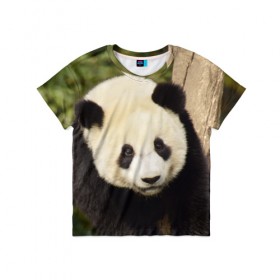 Детская футболка 3D с принтом Панда на дереве в Кировске, 100% гипоаллергенный полиэфир | прямой крой, круглый вырез горловины, длина до линии бедер, чуть спущенное плечо, ткань немного тянется | животные | лес | медведь | медвежонок | панда | природа