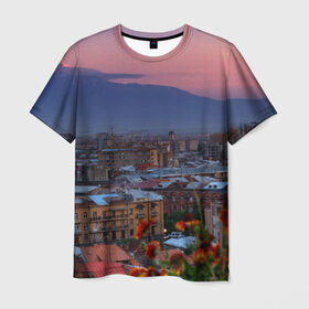 Мужская футболка 3D с принтом Армения в Кировске, 100% полиэфир | прямой крой, круглый вырез горловины, длина до линии бедер | айастан | армения | город | горы | дома | ереван | закат | пейзаж | ромашки | столица | страна | флора | хайастан | цветы | эривань