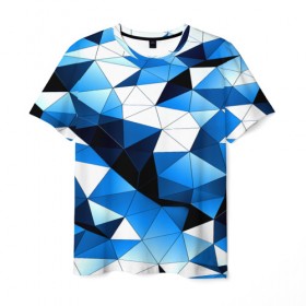 Мужская футболка 3D с принтом Голубой полигон в Кировске, 100% полиэфир | прямой крой, круглый вырез горловины, длина до линии бедер | абстракция | бумага | геометрия | грани | изгиб | линии | полигоны | полосы | постель | розовый | сочетания | текстура | треугольники