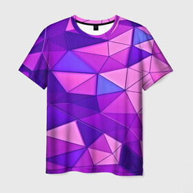 Мужская футболка 3D с принтом Розовые полигоны в Кировске, 100% полиэфир | прямой крой, круглый вырез горловины, длина до линии бедер | абстракция | бумага | геометрия | грани | изгиб | линии | полигоны | полосы | постель | розовый | сочетания | текстура | треугольники