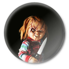 Значок с принтом Чаки в Кировске,  металл | круглая форма, металлическая застежка в виде булавки | chucky | кино | кровь | кукла | нож | ужасы | чаки