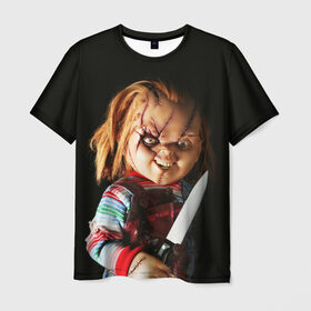 Мужская футболка 3D с принтом Чаки в Кировске, 100% полиэфир | прямой крой, круглый вырез горловины, длина до линии бедер | chucky | кино | кровь | кукла | нож | ужасы | чаки
