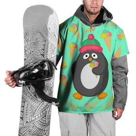 Накидка на куртку 3D с принтом Пингвин с мороженым в Кировске, 100% полиэстер |  | Тематика изображения на принте: животные | милые животные | мороженое | пингвин | прикольные животные