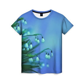 Женская футболка 3D с принтом Подснежники в Кировске, 100% полиэфир ( синтетическое хлопкоподобное полотно) | прямой крой, круглый вырез горловины, длина до линии бедер | flower | весна | поле | полевой цветок | цветочки | цветы