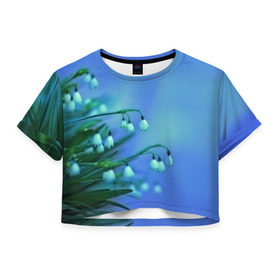 Женская футболка 3D укороченная с принтом Подснежники в Кировске, 100% полиэстер | круглая горловина, длина футболки до линии талии, рукава с отворотами | flower | весна | поле | полевой цветок | цветочки | цветы