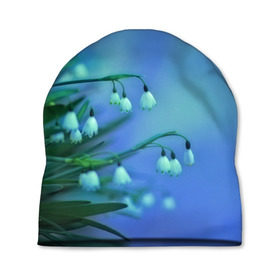 Шапка 3D с принтом Подснежники в Кировске, 100% полиэстер | универсальный размер, печать по всей поверхности изделия | Тематика изображения на принте: flower | весна | поле | полевой цветок | цветочки | цветы