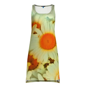 Платье-майка 3D с принтом Подсолнух в Кировске, 100% полиэстер | полуприлегающий силуэт, широкие бретели, круглый вырез горловины, удлиненный подол сзади. | flower | лето | полевой цветок | цветочки | цветы