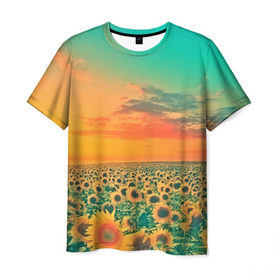 Мужская футболка 3D с принтом Подсолнух в Кировске, 100% полиэфир | прямой крой, круглый вырез горловины, длина до линии бедер | flower | лето | поле | полевой цветок | природа | цветочки | цветы