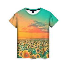 Женская футболка 3D с принтом Подсолнух в Кировске, 100% полиэфир ( синтетическое хлопкоподобное полотно) | прямой крой, круглый вырез горловины, длина до линии бедер | flower | лето | поле | полевой цветок | природа | цветочки | цветы