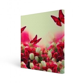 Холст квадратный с принтом Весна и бабочки в Кировске, 100% ПВХ |  | flower | цветы