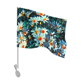 Флаг для автомобиля с принтом Полевые ромашки в Кировске, 100% полиэстер | Размер: 30*21 см | flower | лето | полевой цветок | цветочки | цветы