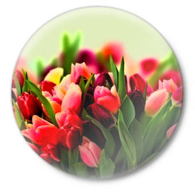 Значок с принтом Букет тюльпанов в Кировске,  металл | круглая форма, металлическая застежка в виде булавки | flower | весна | цветочки | цветы
