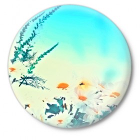 Значок с принтом chamomile в Кировске,  металл | круглая форма, металлическая застежка в виде булавки | flower | лето | полевой цветок | цветочки | цветы
