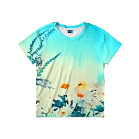 Детская футболка 3D с принтом chamomile в Кировске, 100% гипоаллергенный полиэфир | прямой крой, круглый вырез горловины, длина до линии бедер, чуть спущенное плечо, ткань немного тянется | flower | лето | полевой цветок | цветочки | цветы
