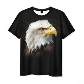 Мужская футболка 3D с принтом Орёл в Кировске, 100% полиэфир | прямой крой, круглый вырез горловины, длина до линии бедер | клюв | орёл | пернатые | перья | птица | хищник