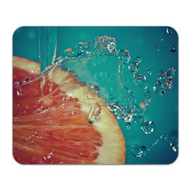 Коврик прямоугольный с принтом Грейпфрут в воде в Кировске, натуральный каучук | размер 230 х 185 мм; запечатка лицевой стороны | аппетитный | вода | грейпфрут | еда | красный | мокрый | пампельмус | помело | струя | цитрус | цитрусовые