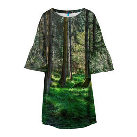 Детское платье 3D с принтом Темный лес в Кировске, 100% полиэстер | прямой силуэт, чуть расширенный к низу. Круглая горловина, на рукавах — воланы | бор | деревья | ель | ельник | заповедник | камни | красивый | лес | лето | мох | мрачный | прекрасный | природа | флора | чудесный