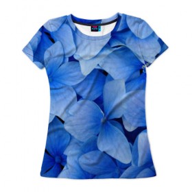 Женская футболка 3D с принтом Синие цветы в Кировске, 100% полиэфир ( синтетическое хлопкоподобное полотно) | прямой крой, круглый вырез горловины, длина до линии бедер | 
