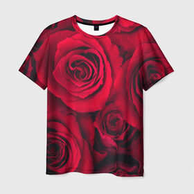 Мужская футболка 3D с принтом Красные розы в Кировске, 100% полиэфир | прямой крой, круглый вырез горловины, длина до линии бедер | 8 марта | букет | весна | дары флоры | женщине | красные | лепестки | лето | любовь | отношения | подарок | розы | романтика | флора | цветок | цветы