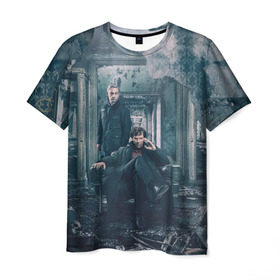 Мужская футболка 3D с принтом Шерлок и Ватсон в Кировске, 100% полиэфир | прямой крой, круглый вырез горловины, длина до линии бедер | бенедикт кембербетч | ватсон | доктор ватсон | кино | сериалы | фильмы | шерлок | шерлок холмс