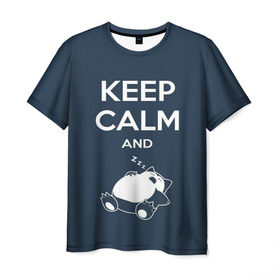 Мужская футболка 3D с принтом Keep calm and zzz в Кировске, 100% полиэфир | прямой крой, круглый вырез горловины, длина до линии бедер | cat | cute | keep calm | sleep | zzz | будь спокоен | кот | котик | кошак | милый | с надписью | спящий