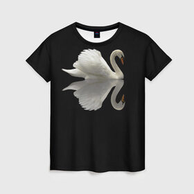 Женская футболка 3D с принтом Белый лебедь в Кировске, 100% полиэфир ( синтетическое хлопкоподобное полотно) | прямой крой, круглый вырез горловины, длина до линии бедер | 