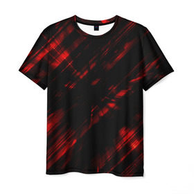 Мужская футболка 3D с принтом broken lines в Кировске, 100% полиэфир | прямой крой, круглый вырез горловины, длина до линии бедер | абстракция | черно красный