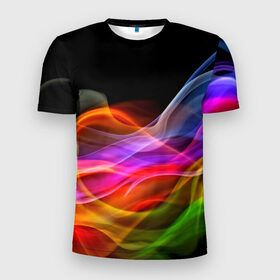 Мужская футболка 3D спортивная с принтом Цветной дым в Кировске, 100% полиэстер с улучшенными характеристиками | приталенный силуэт, круглая горловина, широкие плечи, сужается к линии бедра | абстракция | волны | дым | узоры | форма | цвет