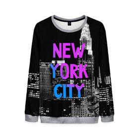 Мужской свитшот 3D с принтом Нью-Йорк в Кировске, 100% полиэстер с мягким внутренним слоем | круглый вырез горловины, мягкая резинка на манжетах и поясе, свободная посадка по фигуре | america | capital | city | lights | new york | night | skyscrapers | tourism | usa | америка | город | ночь | нью йорк | огни | столица | сша | туризм