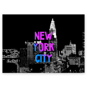Поздравительная открытка с принтом Нью-Йорк в Кировске, 100% бумага | плотность бумаги 280 г/м2, матовая, на обратной стороне линовка и место для марки
 | Тематика изображения на принте: america | capital | city | lights | new york | night | skyscrapers | tourism | usa | америка | город | ночь | нью йорк | огни | столица | сша | туризм