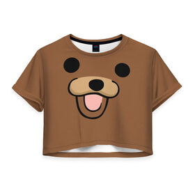 Женская футболка 3D укороченная с принтом Медведь в Кировске, 100% полиэстер | круглая горловина, длина футболки до линии талии, рукава с отворотами | интернет | клевый | медведь | мем | мишка | мишки | прикол | прикольный | смешной | шутка