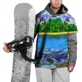 Накидка на куртку 3D с принтом Тропики в Кировске, 100% полиэстер |  | остров | пейзаж | яркий