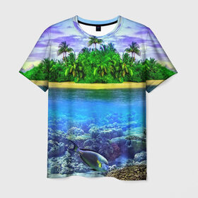 Мужская футболка 3D с принтом Тропики в Кировске, 100% полиэфир | прямой крой, круглый вырез горловины, длина до линии бедер | остров | пейзаж | яркий