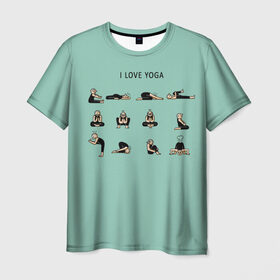 Мужская футболка 3D с принтом I love yoga в Кировске, 100% полиэфир | прямой крой, круглый вырез горловины, длина до линии бедер | 